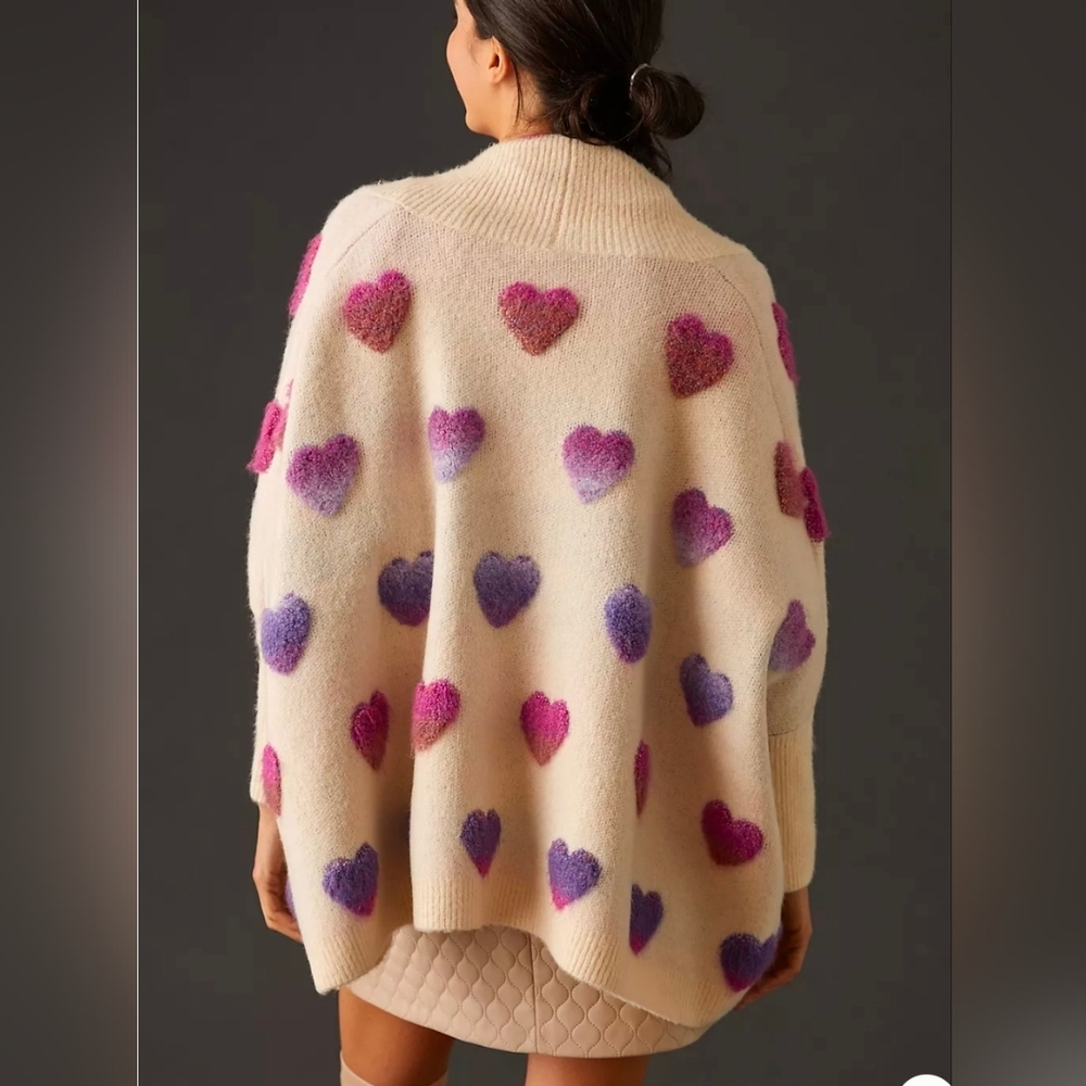Anthroplogie X Textured Heart Knit Open Luxe Cardigan Size Os NIP$240 *Retired* - Picture 6 of 15